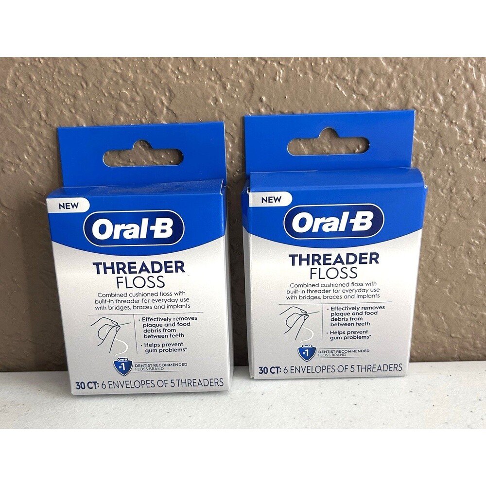 (2) Oral-B Threader Floss (30 Count Each) New in Box Braces Bridges Implants